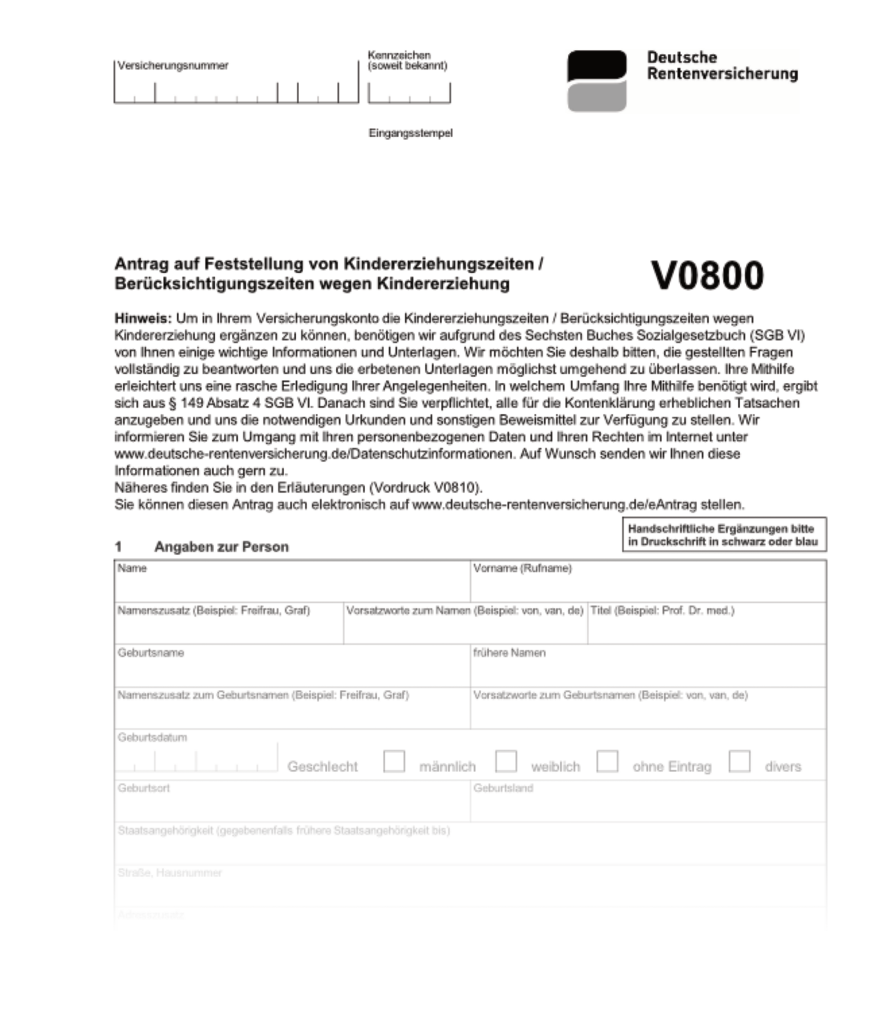 Antrag Auf Einbürgerung Formular Pdf V0800 Antrag - Rentenversicherung
